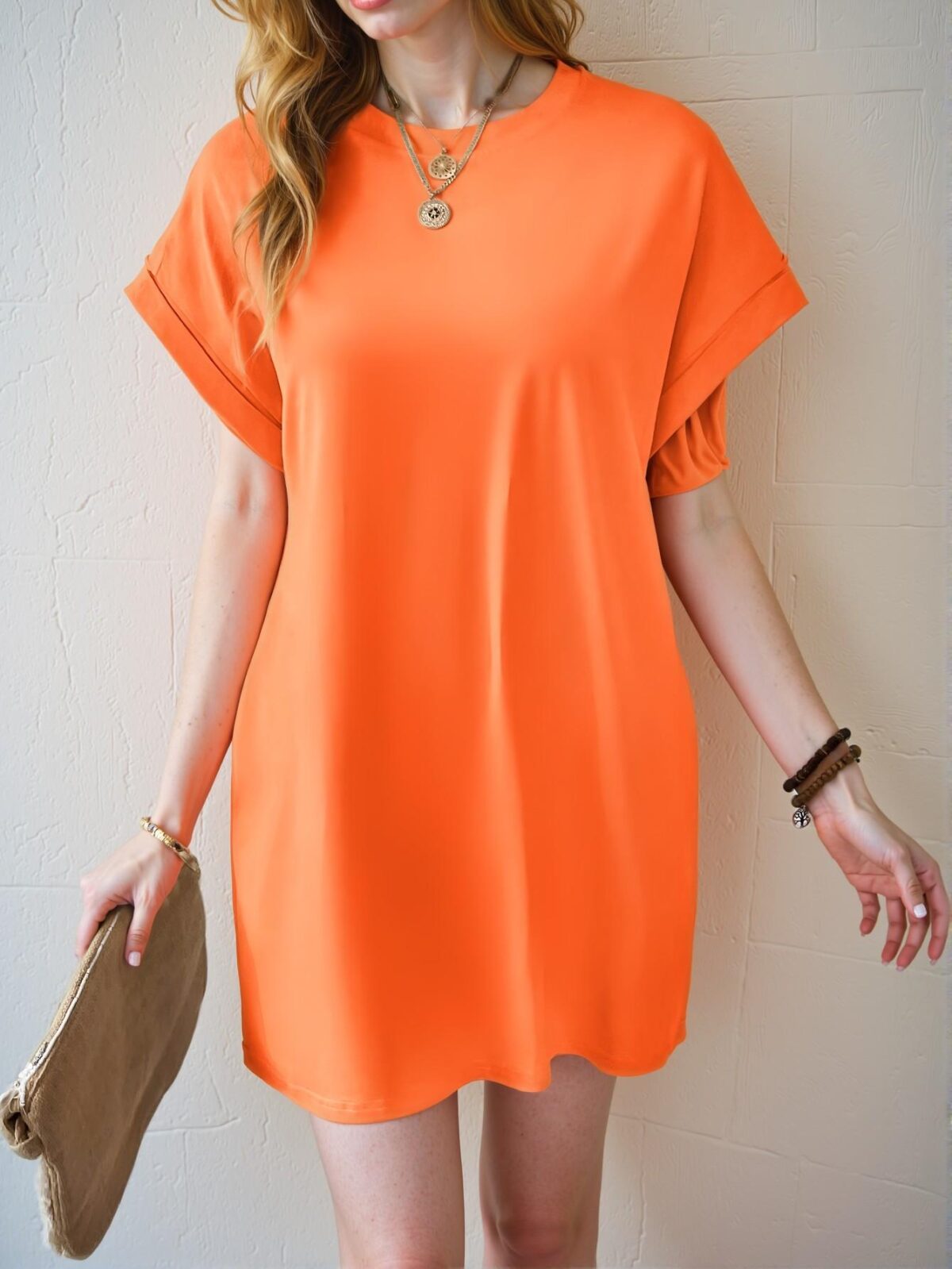 Elegant Orange Casual Short Sleeve Dress with Pockets for Spring and Summer - Chic, Classy, and Trendy Fashion Style to Dress to Impress - Image 5