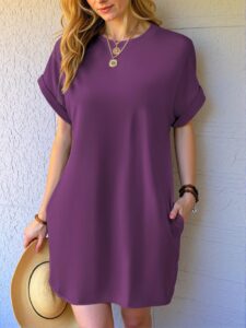 Elegant Purple Casual Batwing Sleeve Tee Dress for Spring and Summer - Chic, Classy and Trendy Fashion Style to Dress to Impress