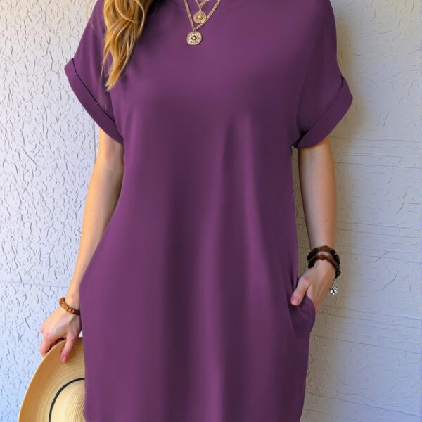 Elegant Purple Casual Batwing Sleeve Tee Dress for Spring and Summer - Chic, Classy and Trendy Fashion Style to Dress to Impress