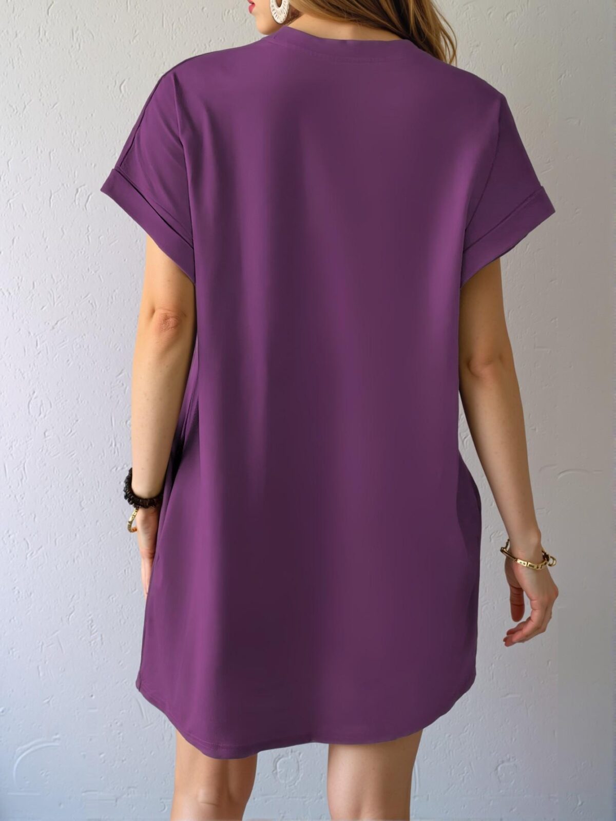 Elegant Purple Casual Batwing Sleeve Tee Dress for Spring and Summer - Chic, Classy and Trendy Fashion Style to Dress to Impress - Image 2