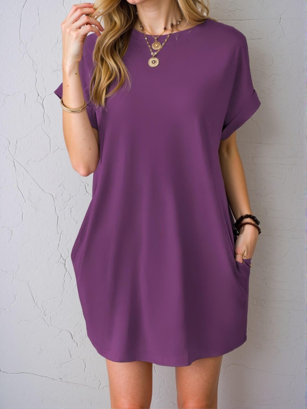 Elegant Purple Casual Batwing Sleeve Tee Dress for Spring and Summer - Chic, Classy and Trendy Fashion Style to Dress to Impress - Image 4