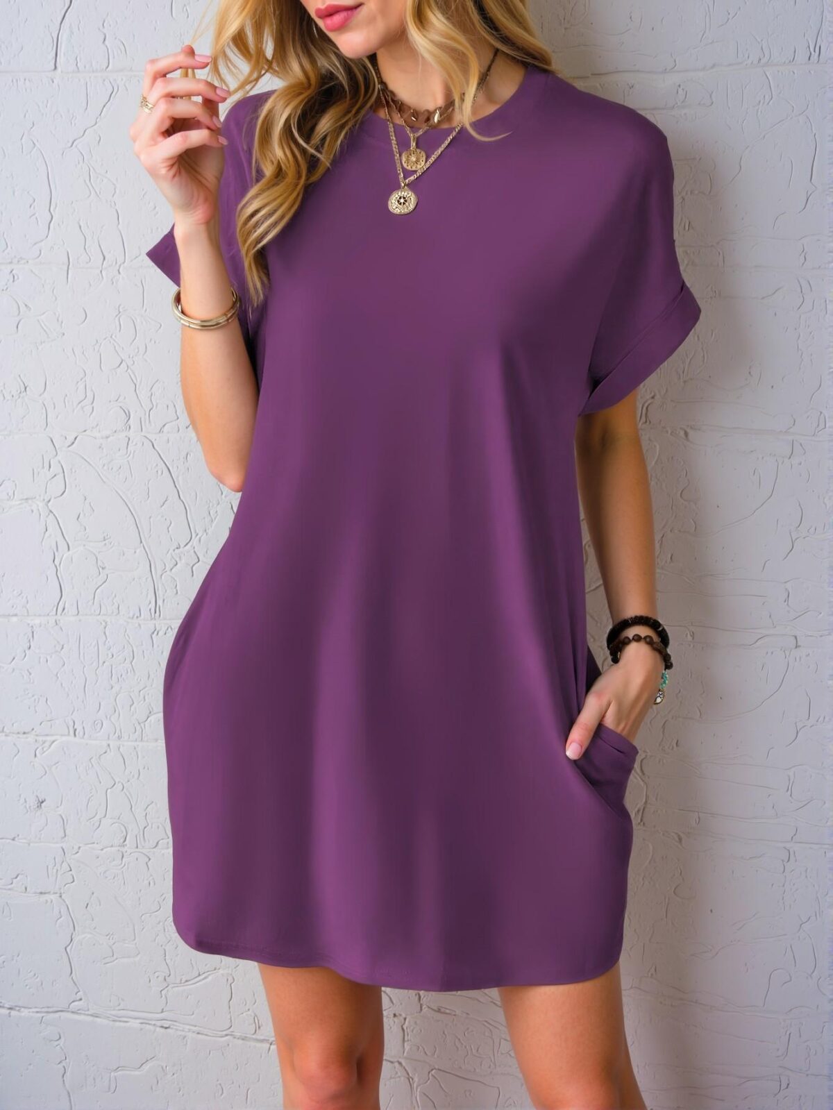 Elegant Purple Casual Batwing Sleeve Tee Dress for Spring and Summer - Chic, Classy and Trendy Fashion Style to Dress to Impress - Image 5