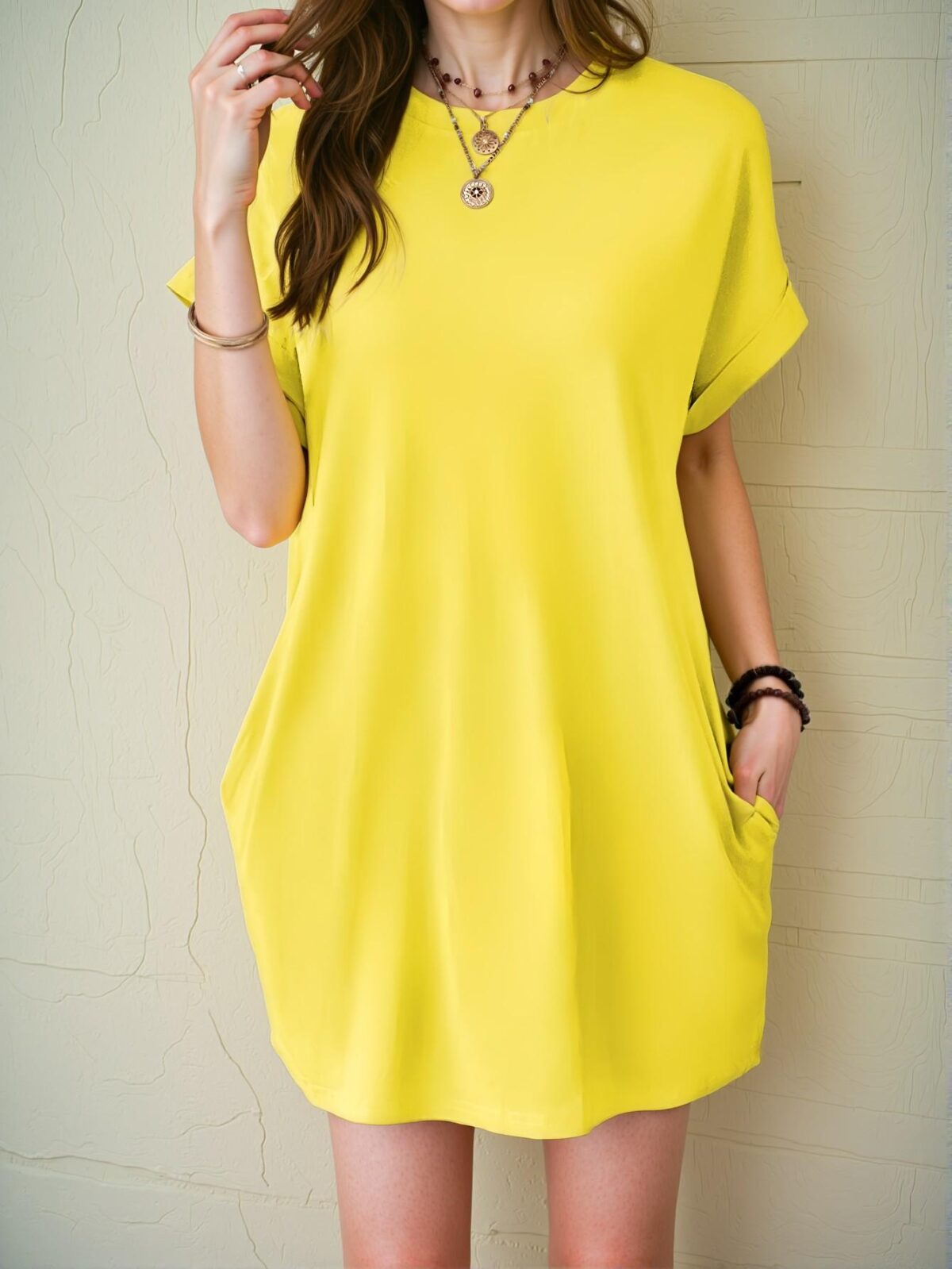 Elegant Yellow Versatile Daily Short Sleeve Dress for Spring and Summer - Chic, Classy and Trendy Fashion Style to Dress to Impress - Image 4