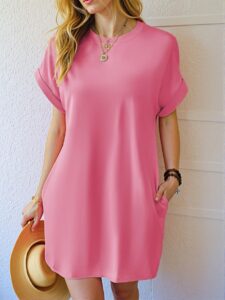 Elegant Coral Pink Casual Loose Tee Dress Perfect for Spring and Summer - Chic, Classy and Trendy Fashion Style to Dress to Impress