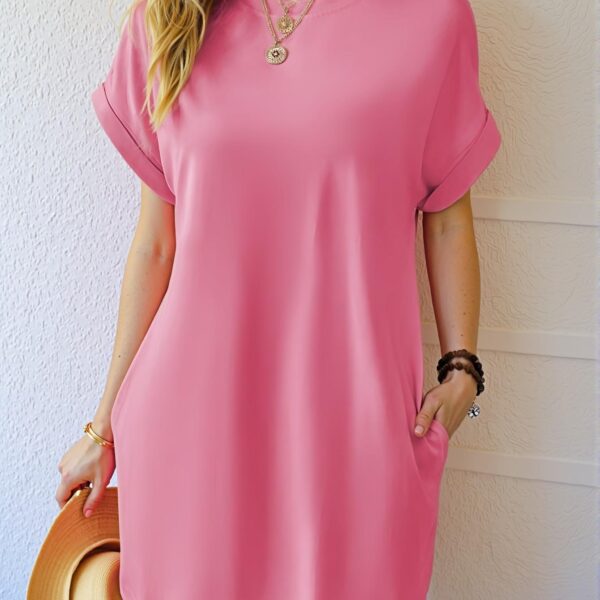 Elegant Coral Pink Casual Loose Tee Dress Perfect for Spring and Summer - Chic, Classy and Trendy Fashion Style to Dress to Impress