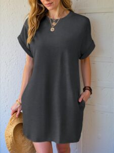 Elegant Light Grey Casual Batwing Sleeve Dress with Diagonal Pockets for Spring and Summer - Chic, Classy, and Trendy Fashion Style to Dress to Impress