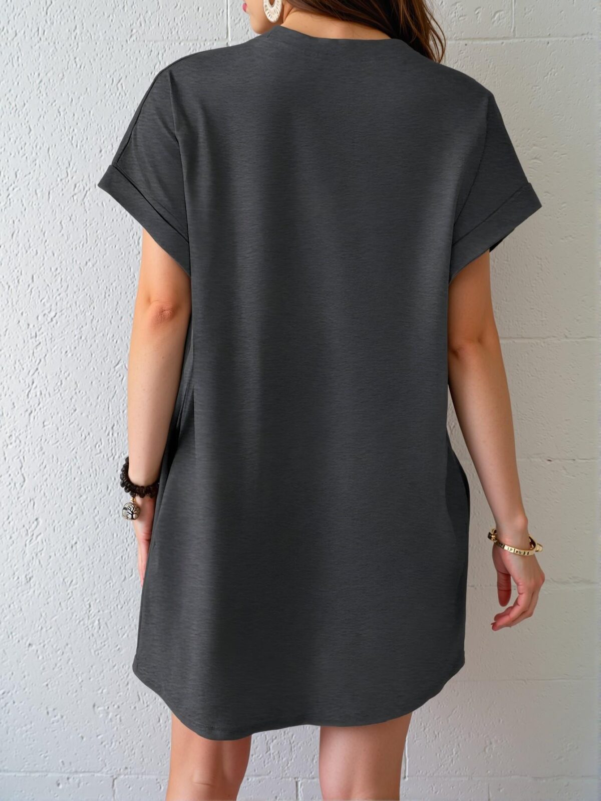 Elegant Light Grey Casual Batwing Sleeve Dress with Diagonal Pockets for Spring and Summer - Chic, Classy, and Trendy Fashion Style to Dress to Impress - Image 2
