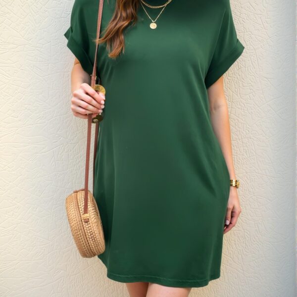 Elegant Dark Green Batwing Sleeve Tee Dress for Warm Weather Chic, Classy and Trendy Fashion Style to Dress to Impress
