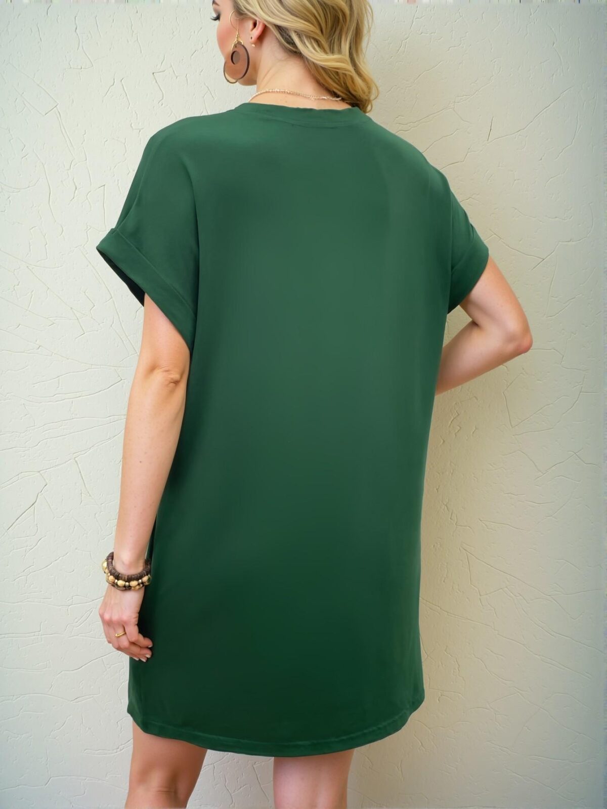 Elegant Dark Green Batwing Sleeve Tee Dress for Warm Weather Chic, Classy and Trendy Fashion Style to Dress to Impress - Image 2