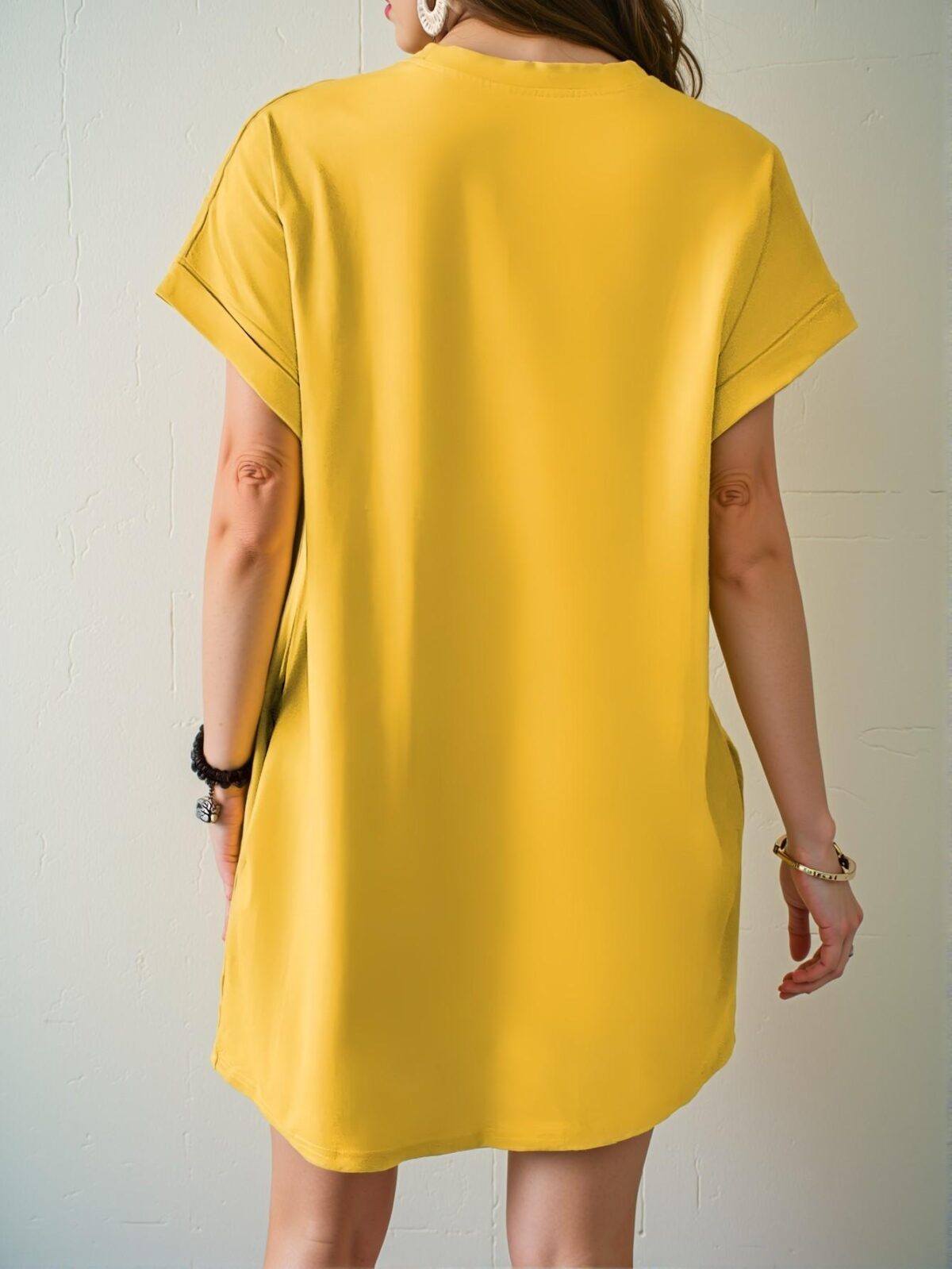 Elegant Mustard Yellow Casual Batwing Sleeve Mini Dress Perfect for Spring and Summer Getaways Chic, Classy and Trendy Fashion Style to Dress to Impress - Image 2