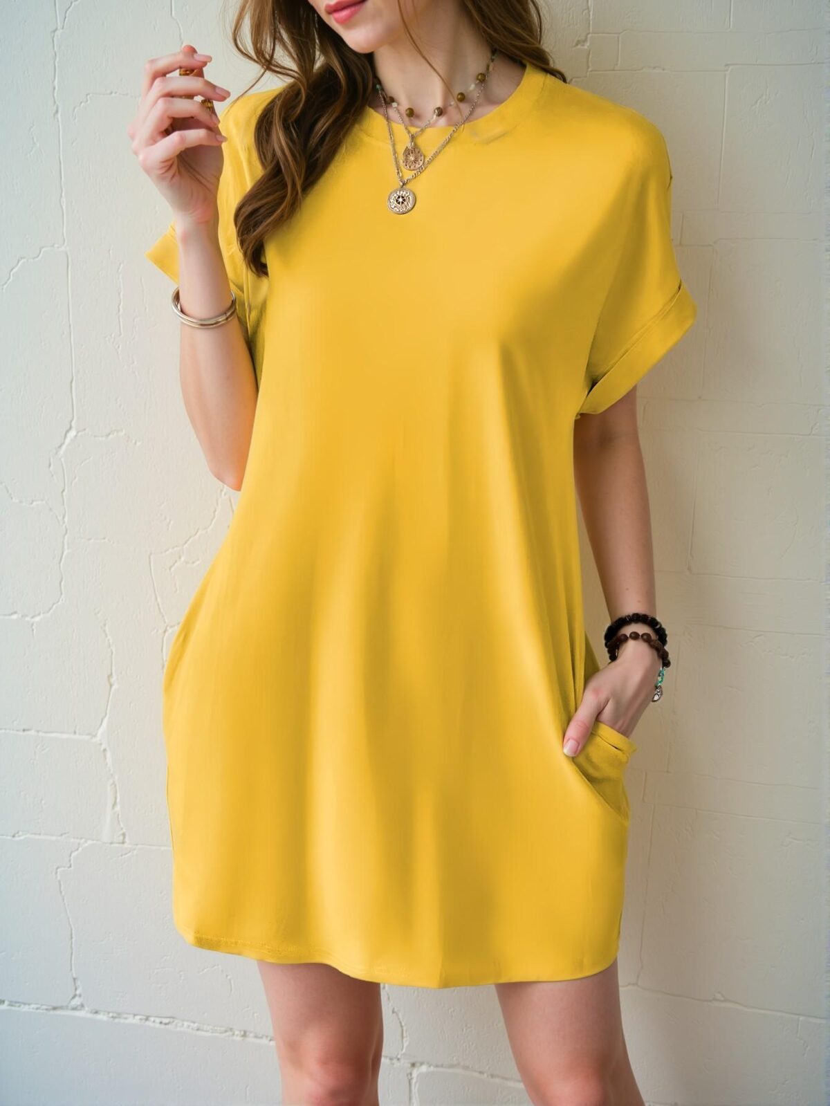 Elegant Mustard Yellow Casual Batwing Sleeve Mini Dress Perfect for Spring and Summer Getaways Chic, Classy and Trendy Fashion Style to Dress to Impress - Image 3