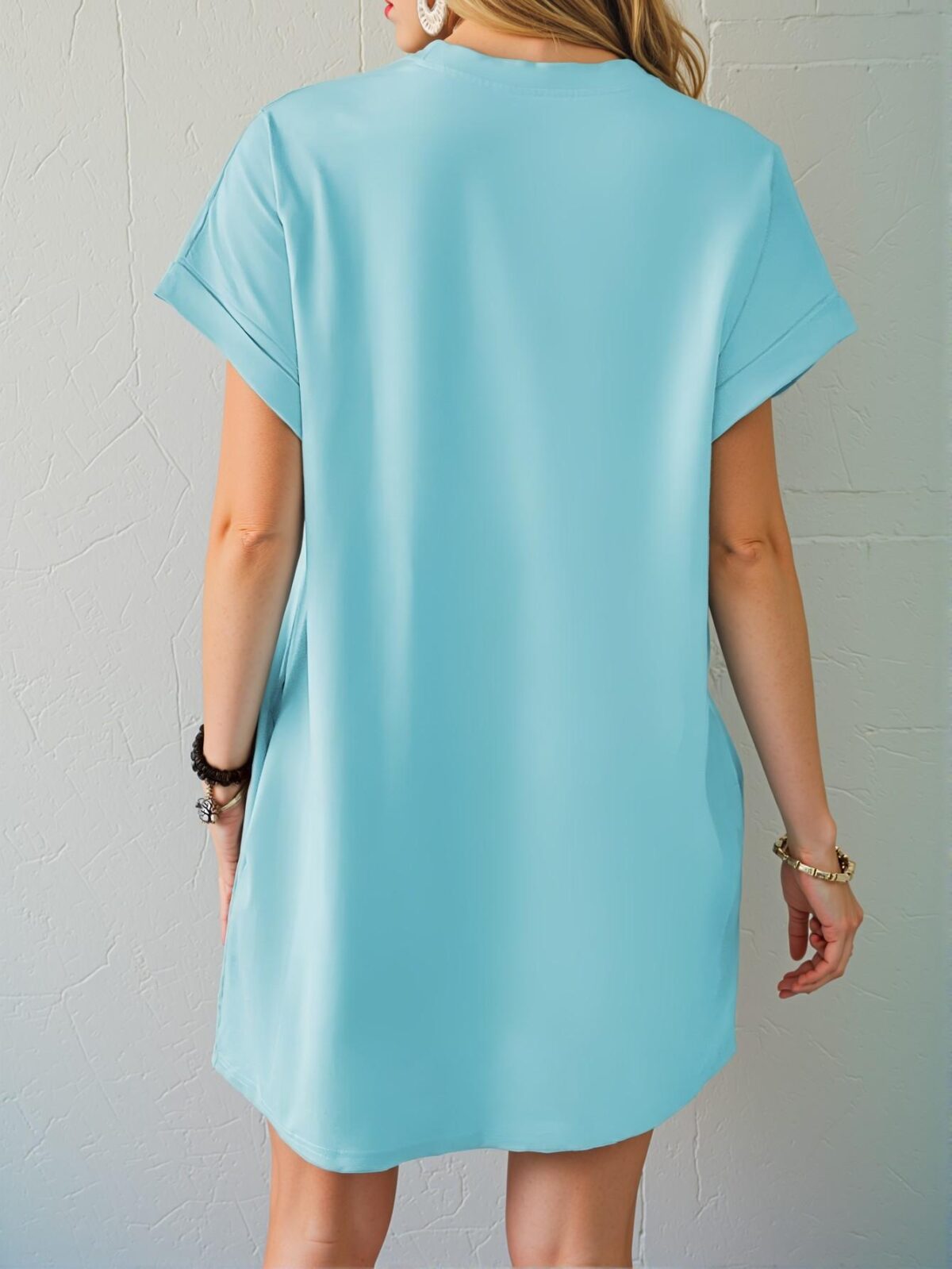 Elegant Baby Blue Casual Round Neck Batwing Sleeve Dress for Spring and Summer - Chic, Classy and Trendy Fashion Style to Dress to Impress - Image 2