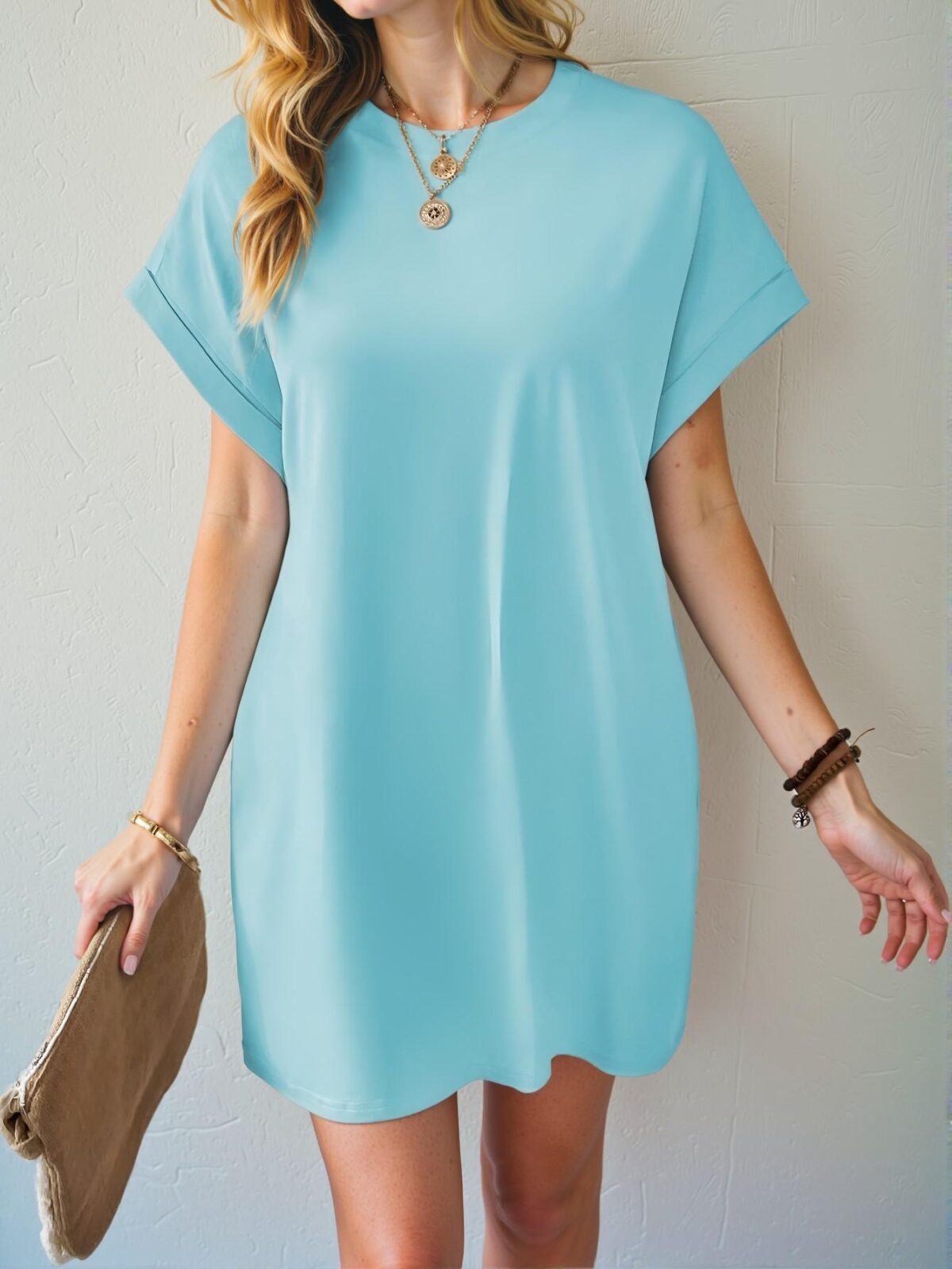Elegant Baby Blue Casual Round Neck Batwing Sleeve Dress for Spring and Summer - Chic, Classy and Trendy Fashion Style to Dress to Impress - Image 5