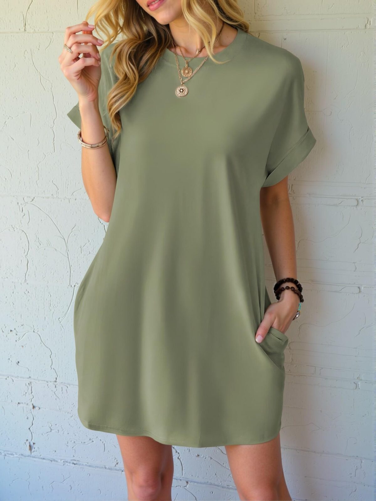Elegant Lime Green Relaxed Batwing Sleeve Casual Tunic Dress for Spring and Summer - Chic, Classy and Trendy Fashion Style to Dress to Impress - Image 5