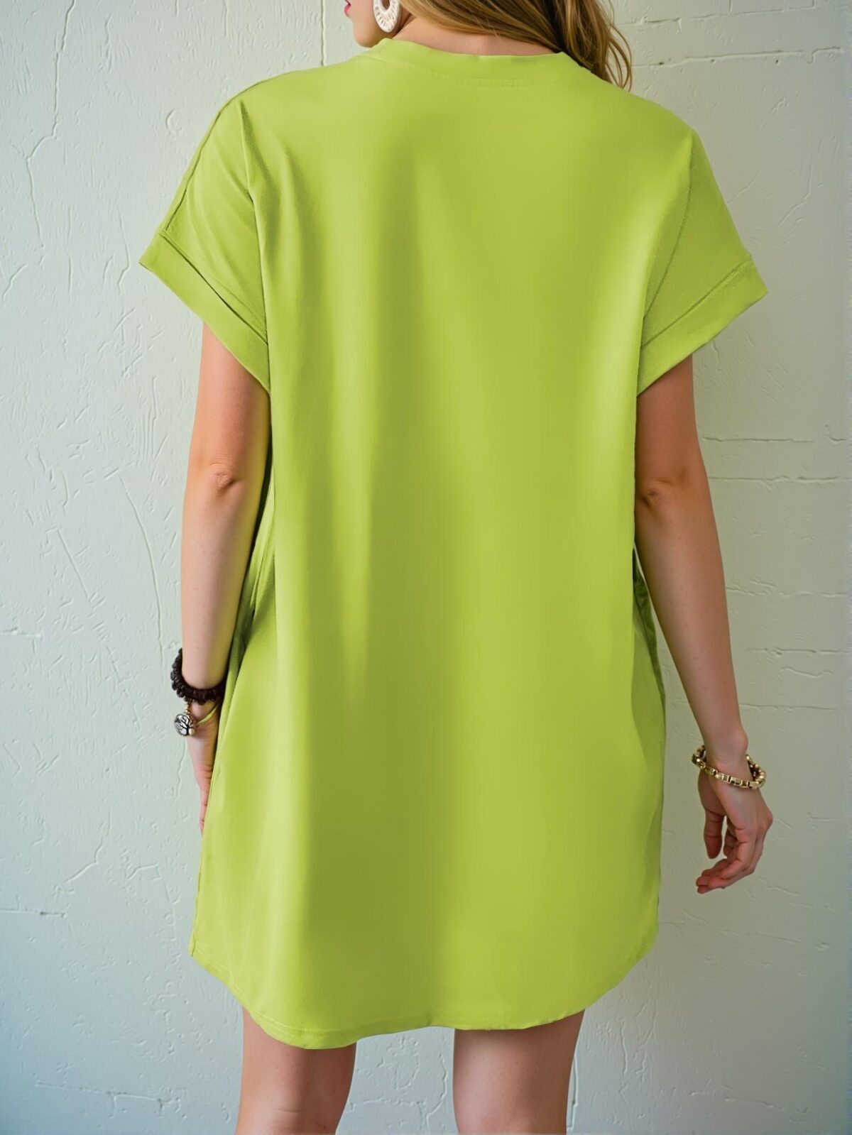 Elegant Lime Green Stylish Batwing Sleeve Round Neck Casual Dress for Spring and Summer Chic, Classy and Trendy Fashion Style to Dress to Impress - Image 2
