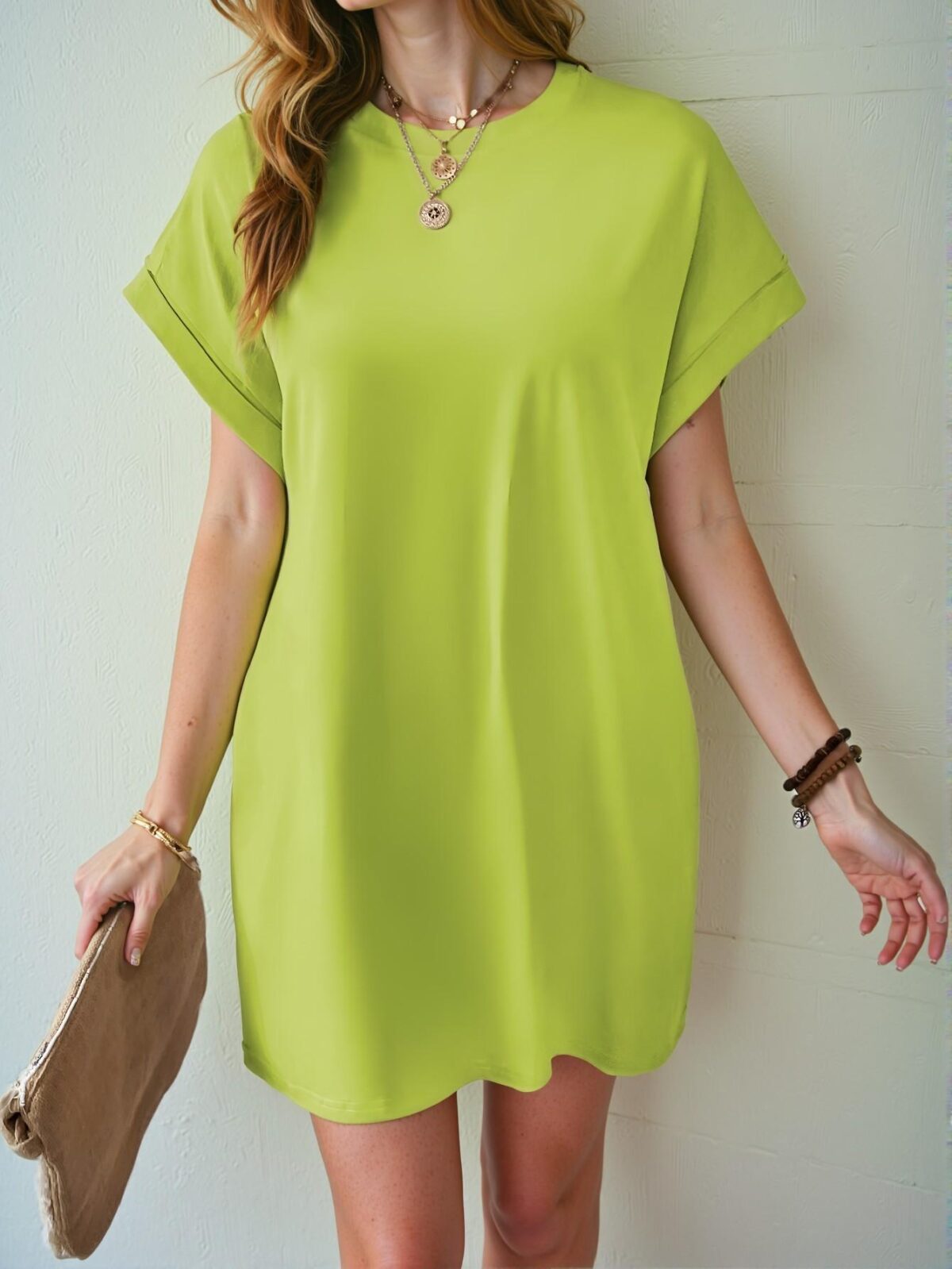 Elegant Lime Green Stylish Batwing Sleeve Round Neck Casual Dress for Spring and Summer Chic, Classy and Trendy Fashion Style to Dress to Impress - Image 4