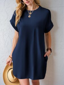 Elegant Navy Blue Casual Summer Dress with Pockets for Effortless Style - Chic, Classy and Trendy Fashion Style to Dress to Impress