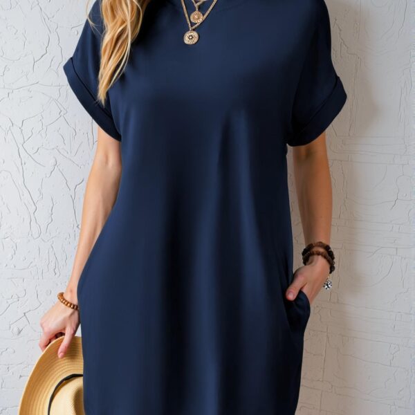Elegant Navy Blue Casual Summer Dress with Pockets for Effortless Style - Chic, Classy and Trendy Fashion Style to Dress to Impress