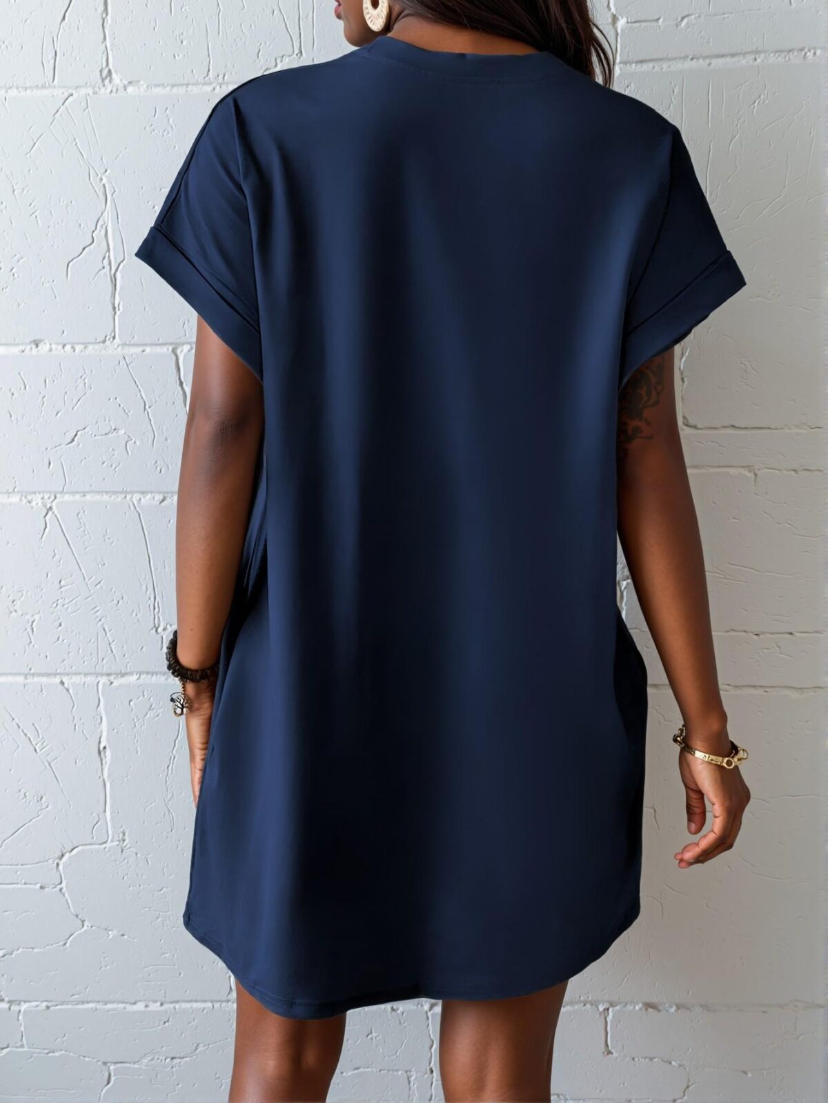 Elegant Navy Blue Casual Summer Dress with Pockets for Effortless Style - Chic, Classy and Trendy Fashion Style to Dress to Impress - Image 2