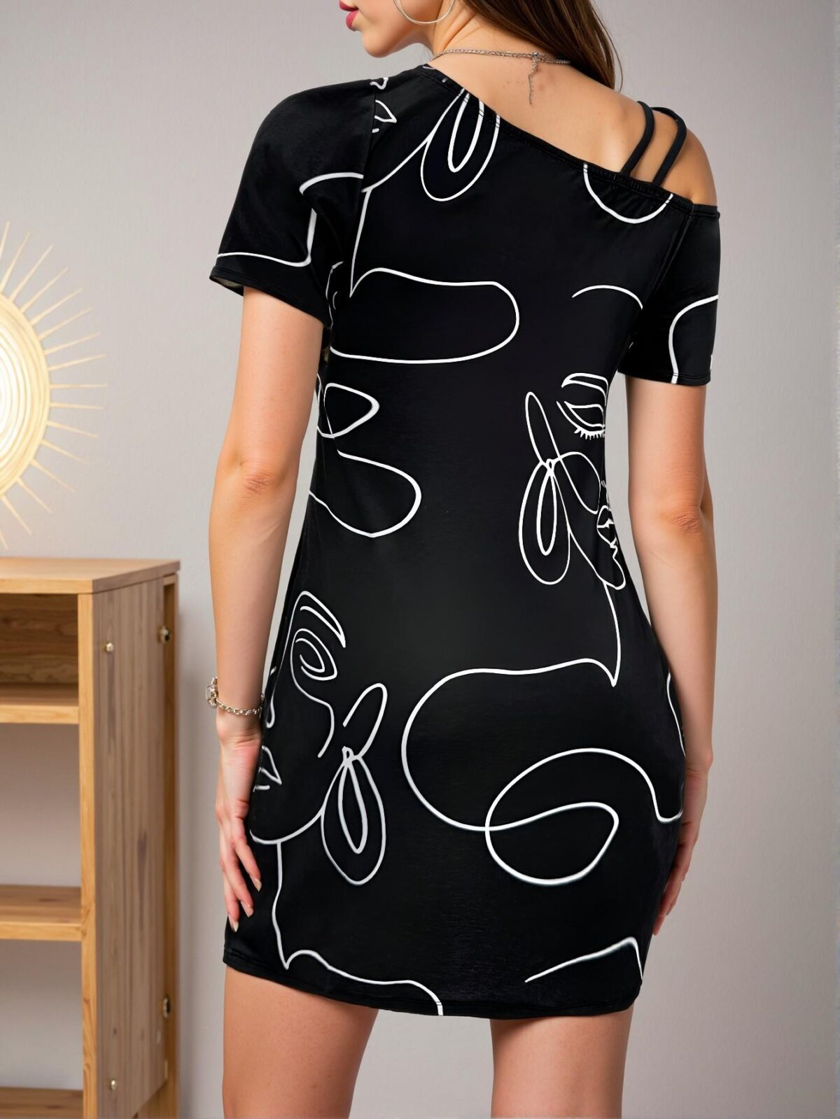 Elegant Black and White Asymmetrical Neck Twist Pleat Dress with Portrait Design for Casual Western Wear in Spring and Summer - Chic, Classy and Trendy Fashion Style to Dress to Impress - Image 2