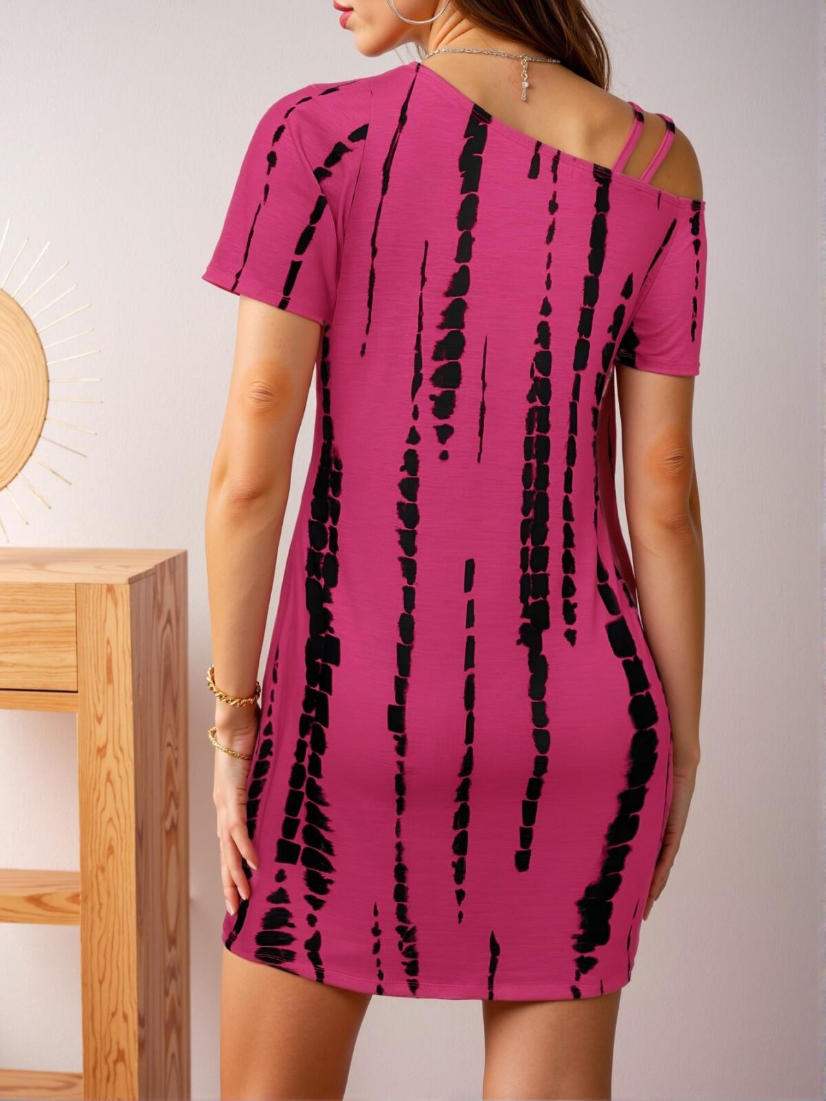 Elegant Hot Pink Trendy Twisted Hem Spaghetti Strap Mini Dress Perfect for Casual Spring and Summer Wear Chic, Classy and Trendy Fashion Style to Dress to Impress - Image 2