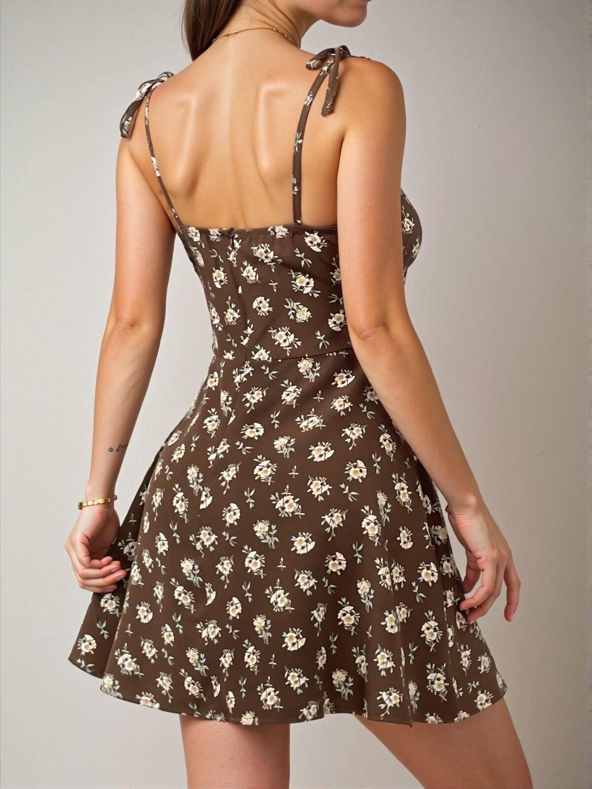 Elegant Brown Floral Summer Cami Dress for Daily Wear - Chic, Classy and Trendy Fashion Style to Dress to Impress - Image 2