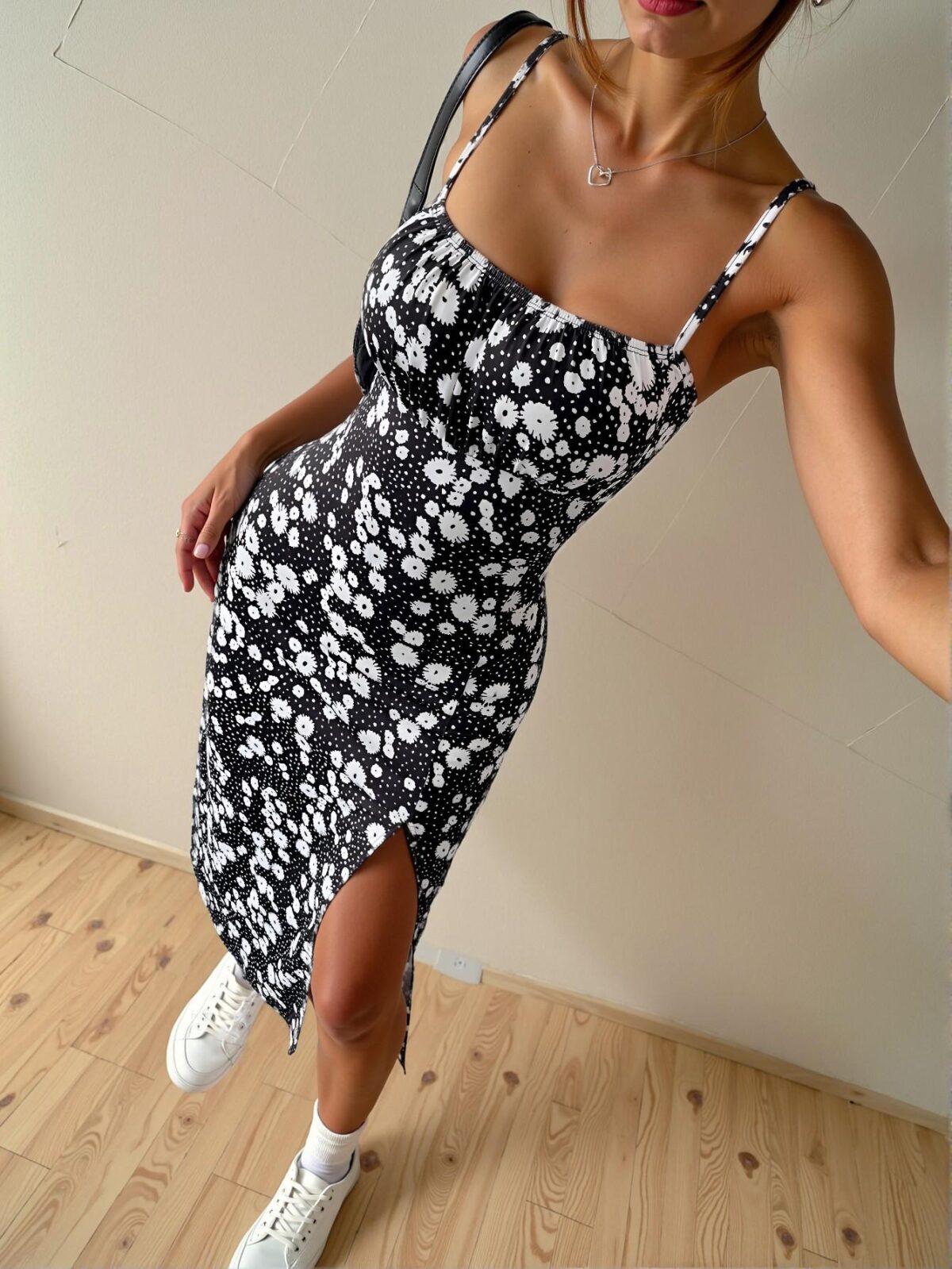 Elegant Black Floral Midi Slip Dress with Slit for Spring and Summer | Chic, Classy and Trendy Fashion Style to Dress to Impress