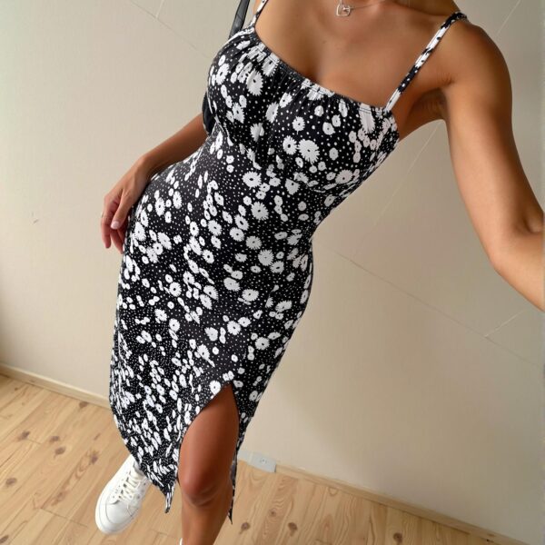 Elegant Black Floral Midi Slip Dress with Slit for Spring and Summer | Chic, Classy and Trendy Fashion Style to Dress to Impress