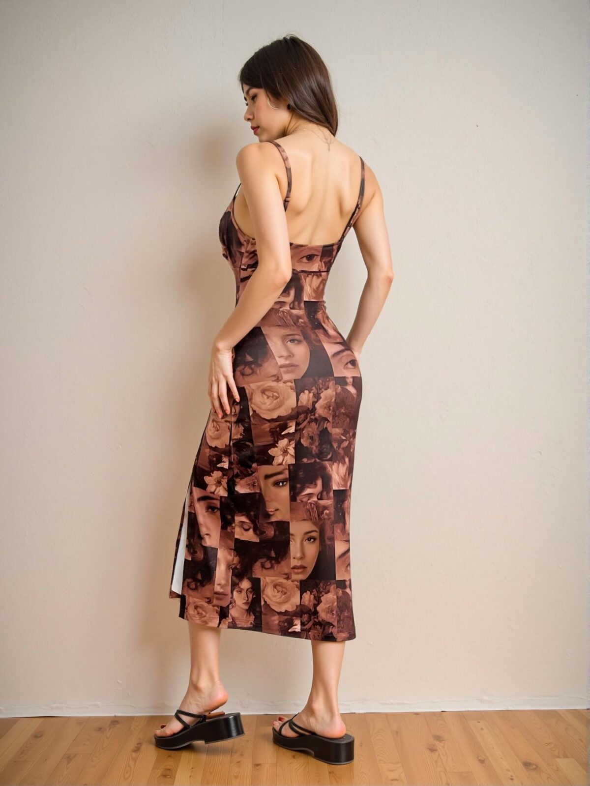 Elegant Multicolor Bodycon Camisole Midi Dress with Asymmetrical Details and Backless Design – Chic, Classy and Trendy Fashion Style to Dress to Impress - Image 2