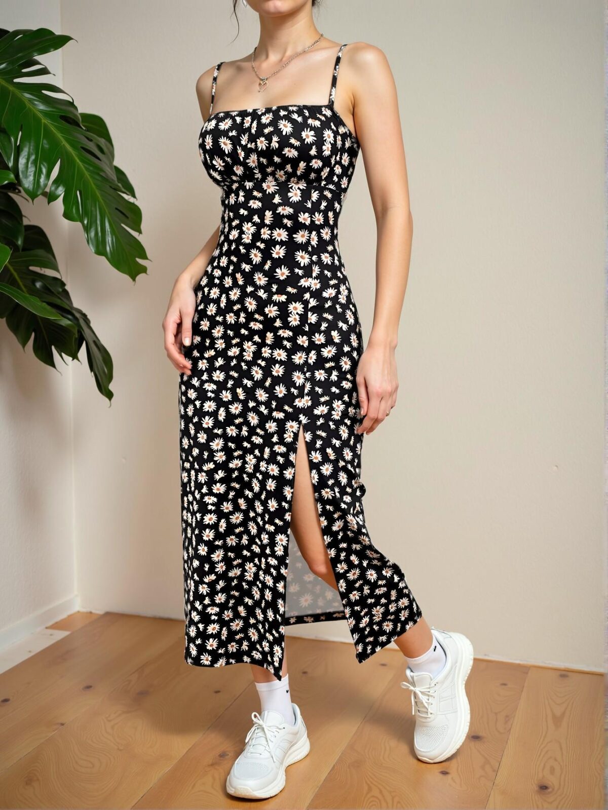Elegant Multicolor Bohemian Printed Knitted Spaghetti Strap Side-Slit Vacation Dress for Spring and Summer - Chic, Classy and Trendy Fashion Style to Dress to Impress
