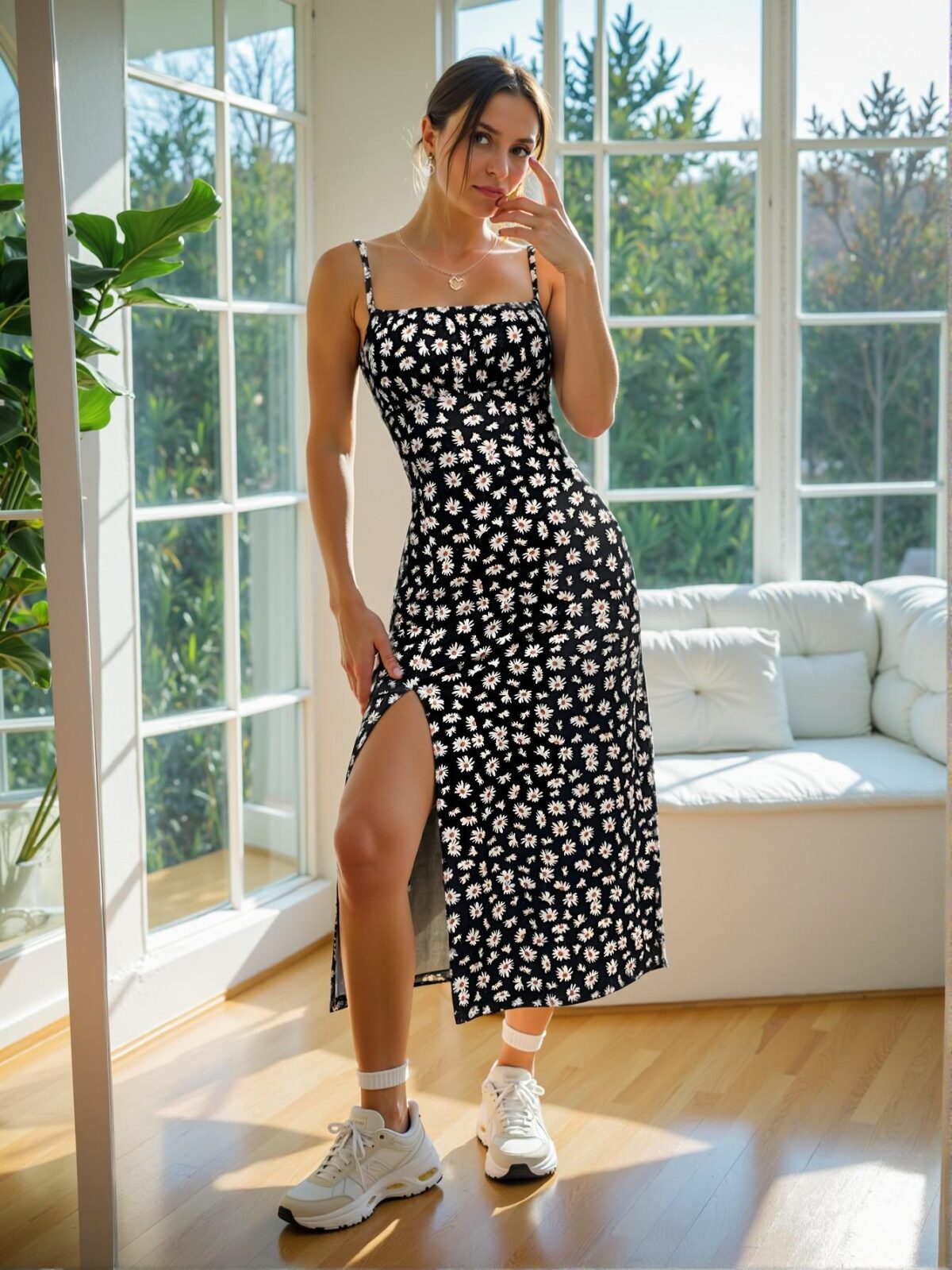 Elegant Multicolor Bohemian Printed Knitted Spaghetti Strap Side-Slit Vacation Dress for Spring and Summer - Chic, Classy and Trendy Fashion Style to Dress to Impress - Image 4