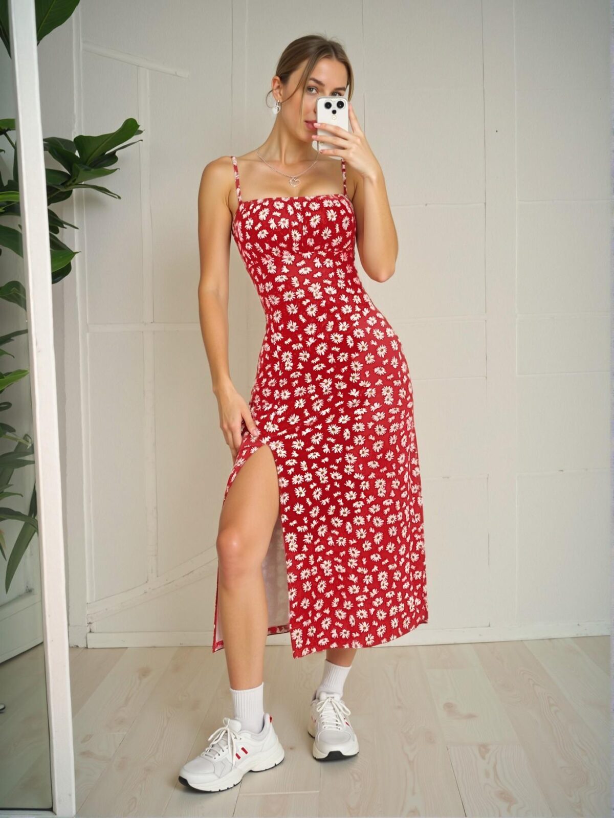 Elegant Red Bohemian Midi Split Cami Dress Perfect for Spring and Summer Chic, Classy and Trendy Fashion Style to Dress to Impress - Image 3