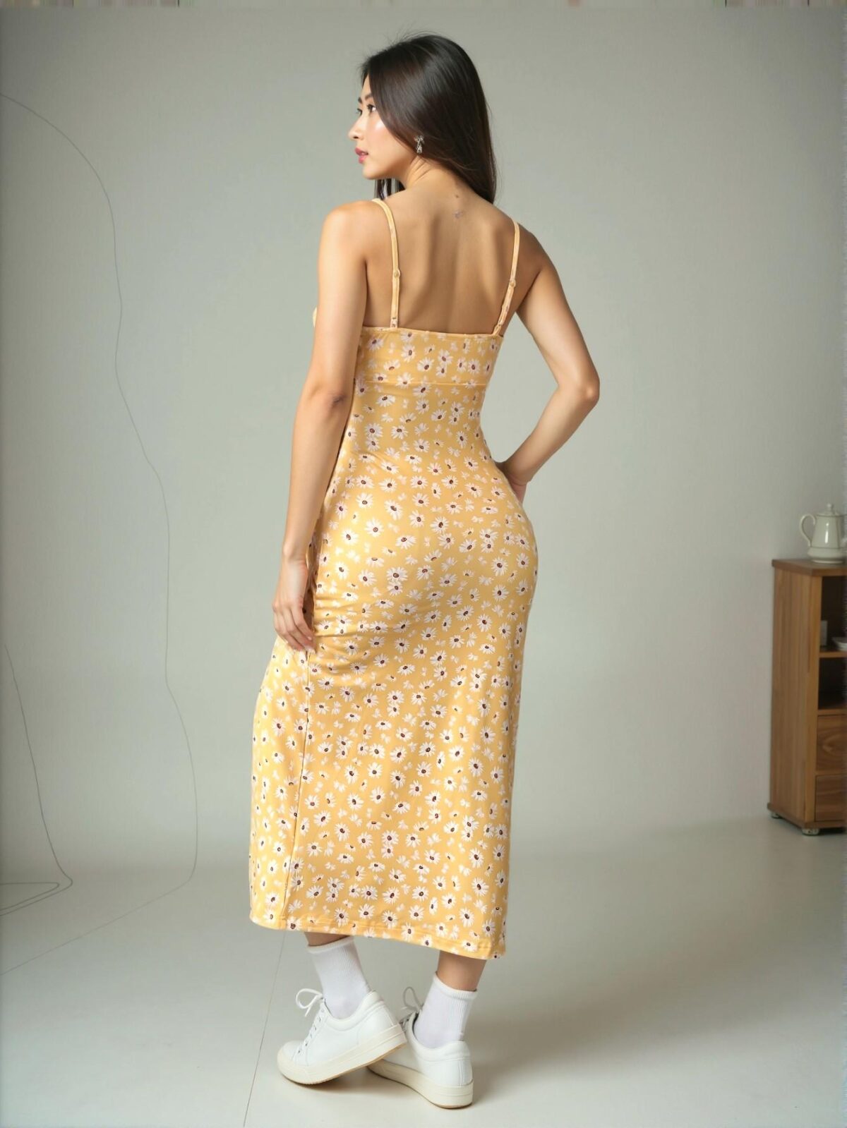 Elegant Yellow Stylish Knit Cami Dress with Slit Hem for Vacation and Summer Events - Chic, Classy and Trendy Fashion Style to Dress to Impress - Image 2