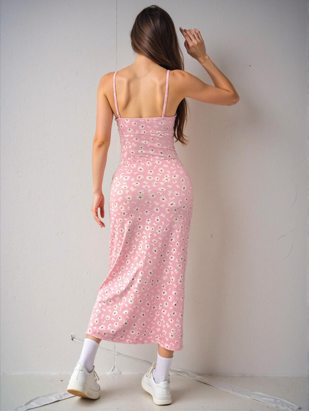 Elegant Baby Pink Floral Print Side Slit Cami Maxi Dress for Women, Perfect for Vacations and Spring/Summer Outings - Chic, Classy and Trendy Fashion Style to Dress to Impress - Image 3