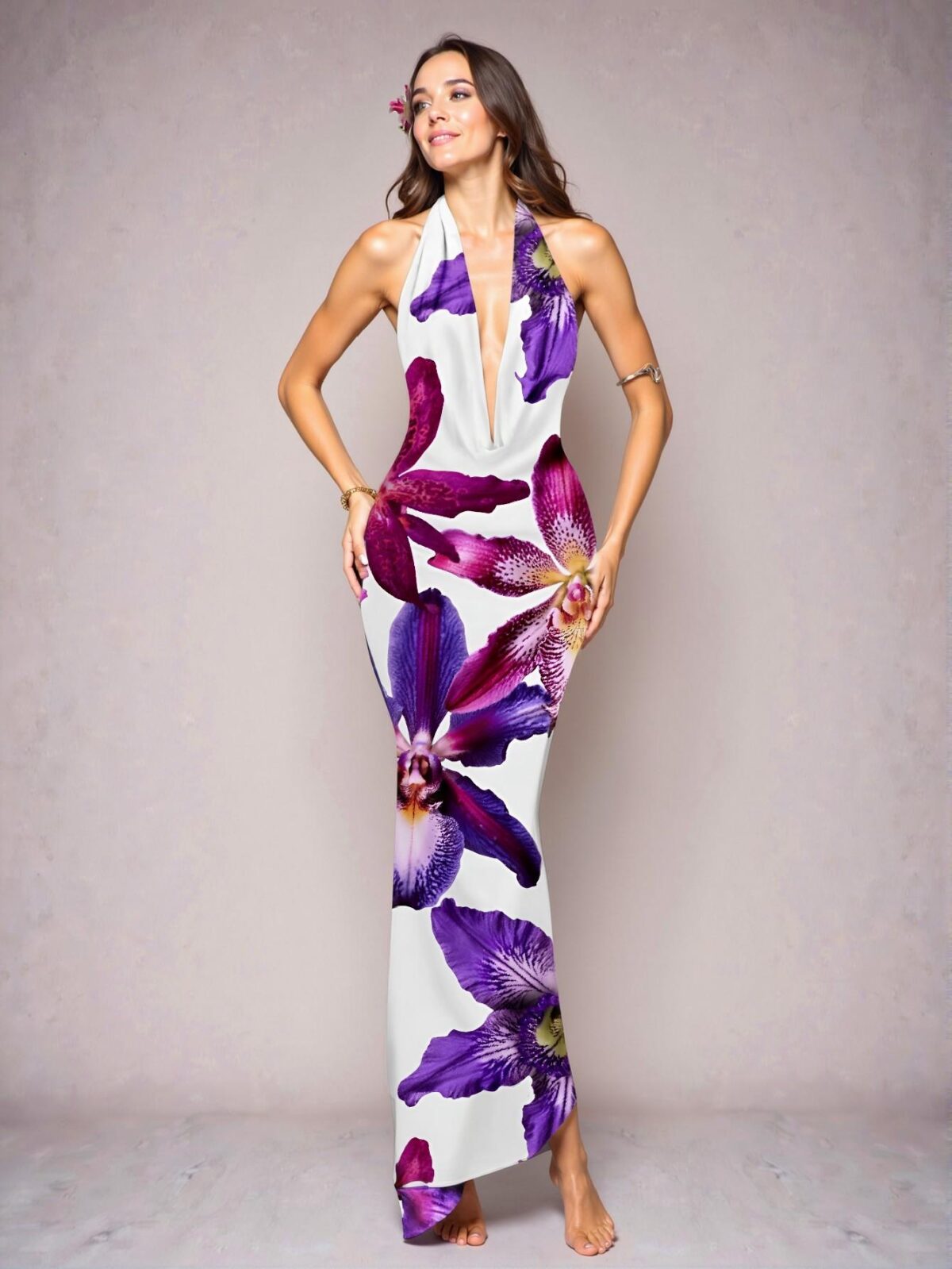 Elegant Multicolor Flowy Floral Print Maxi Dress with Draped Neckline Perfect for Spring and Summer Chic, Classy and Trendy Fashion Style to Dress to Impress - Image 3