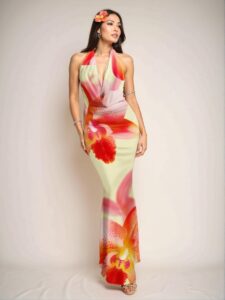 Elegant Multicolor Draped Neck Maxi Summer Dress for Vacations and Elegant Parties – Chic, Classy and Trendy Fashion Style to Dress to Impress