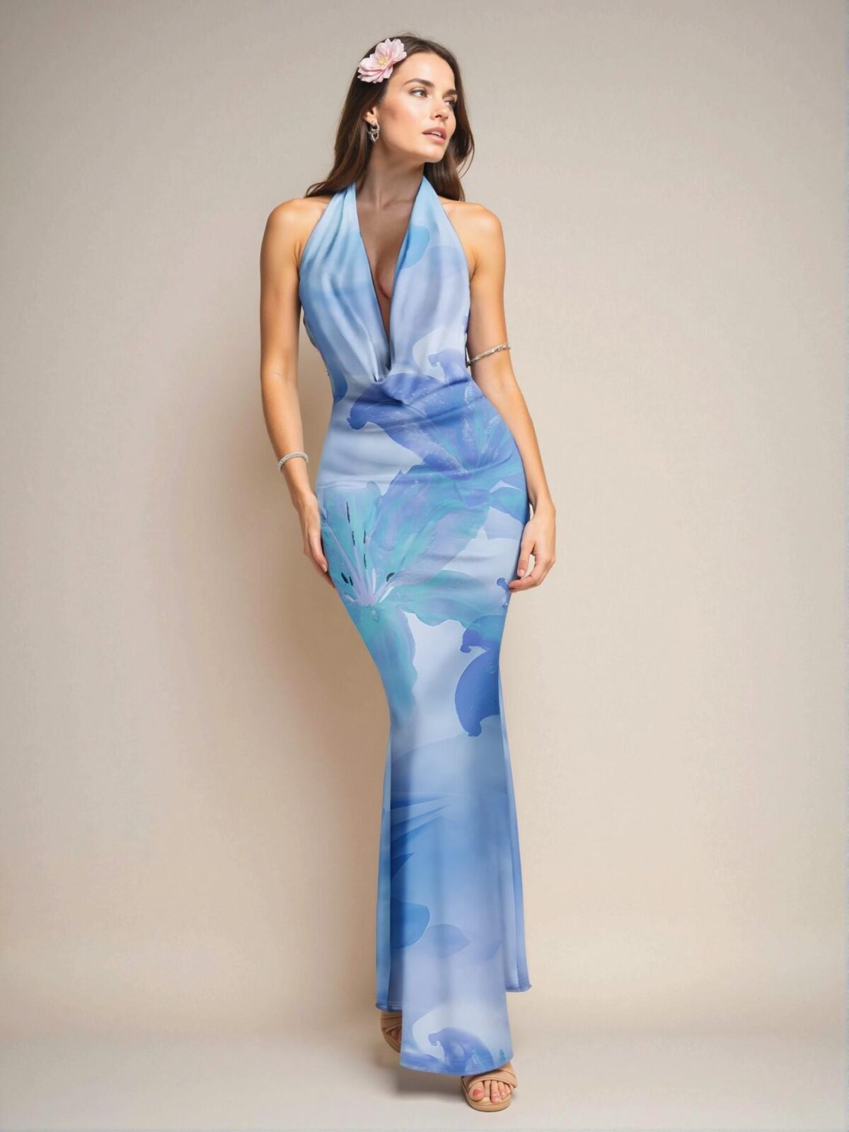 Elegant Multicolor Draped Neck Floral Print Dress for Women, Perfect for Spring and Summer Celebrations - Chic, Classy and Trendy Fashion Style to Dress to Impress - Image 3