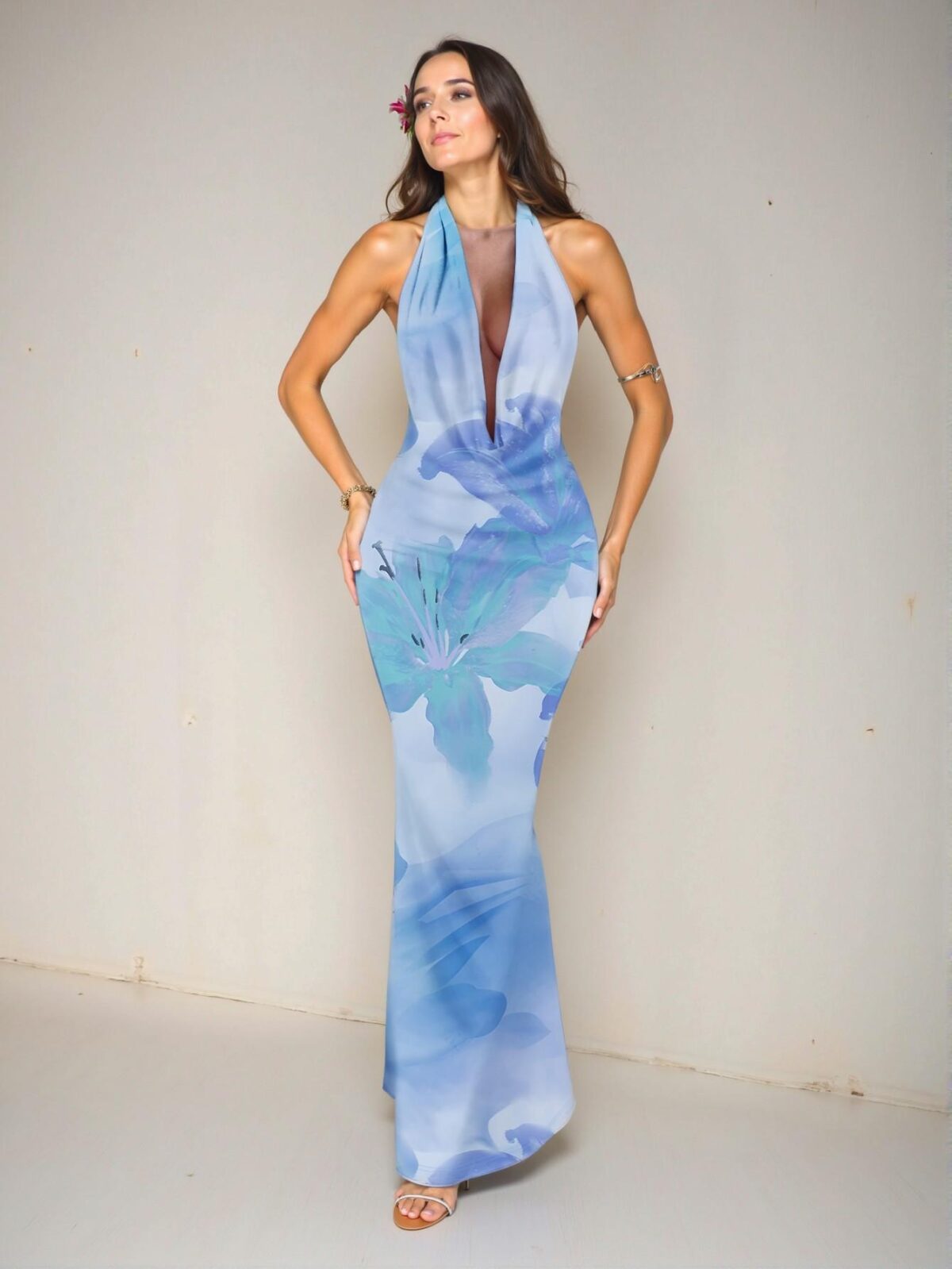 Elegant Multicolor Draped Neck Floral Print Dress for Women, Perfect for Spring and Summer Celebrations - Chic, Classy and Trendy Fashion Style to Dress to Impress - Image 5
