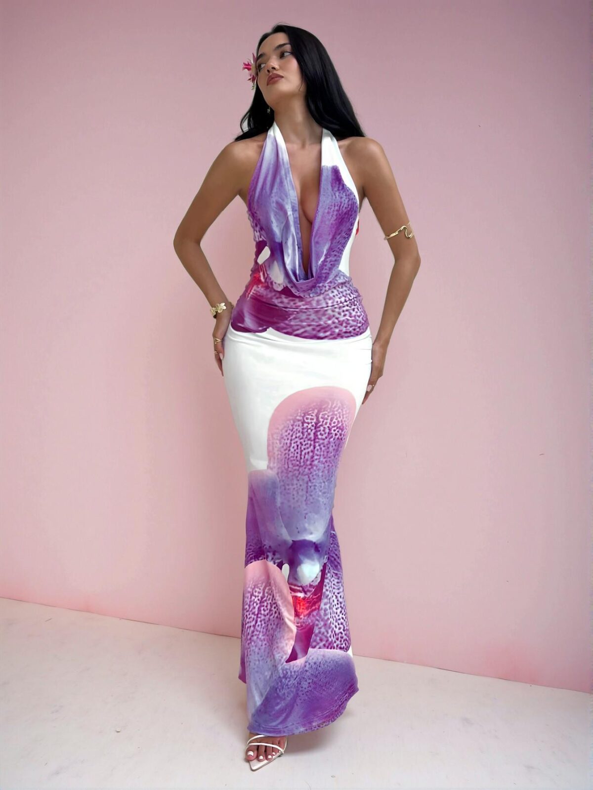 Elegant Multicolor Alluring Deep V Neck Tight Halterneck Mini Dress with Leopard Print and Sequins - Chic, Classy and Trendy Fashion Style to Dress to Impress - Image 3