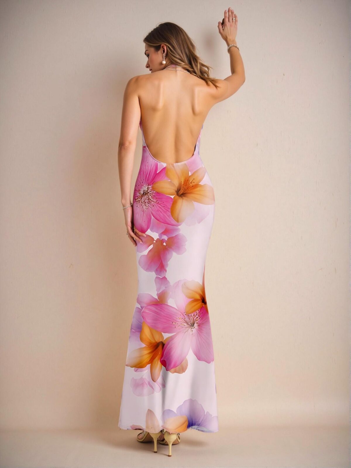 Elegant Multicolor Plunging Neckline Bodycon Maxi Dress with Tropical Floral Prints, Perfect for Vacations, Parties, and Romantic Dates This Spring and Summer – Chic, Classy and Trendy Fashion Style to Dress to Impress - Image 2