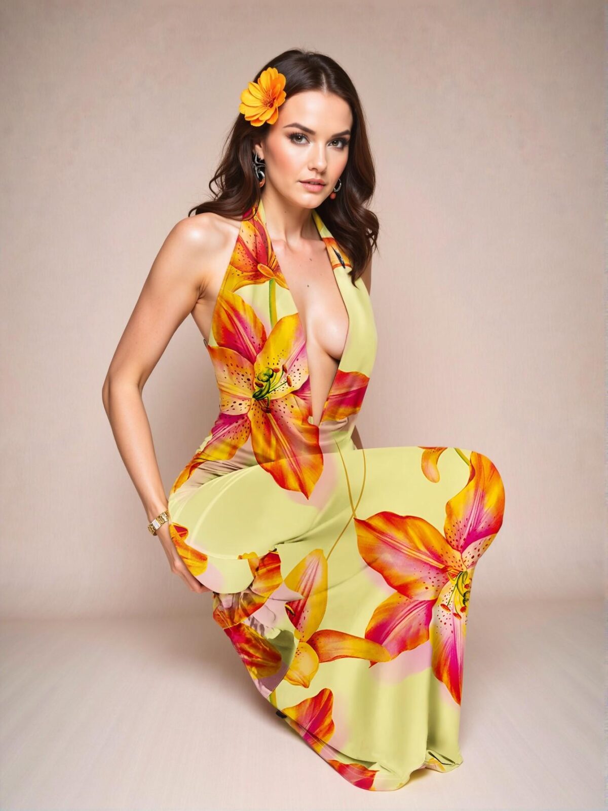 Elegant Multicolor Floral Draped Neck Long Dress for Women, Perfect for Casual Beach and Evening Events, Ideal for Summer and Spring Fashion "Chic, Classy and Trendy Fashion Style to Dress to Impress"