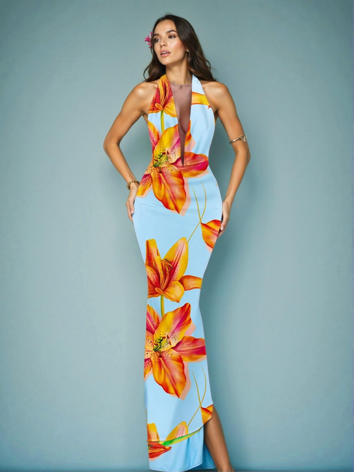 Elegant Multicolor Chic Floral V-Neck Maxi Dress for Women in Spring and Summer - Chic, Classy, and Trendy Fashion Style to Dress to Impress - Image 4