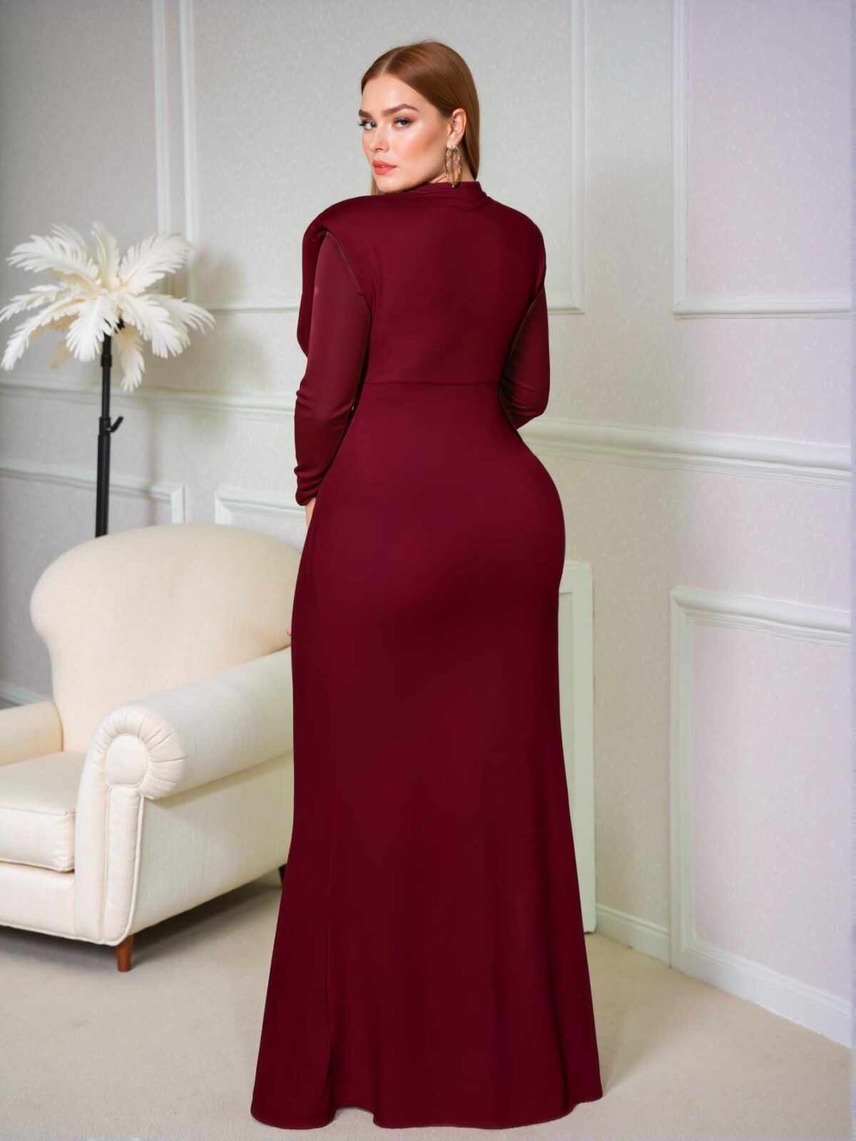 Elegant Burgundy Glamorous Ruched Fitted Maxi Dress for Spring and Summer - Chic, Classy and Trendy Fashion Style to Dress to Impress - Image 2