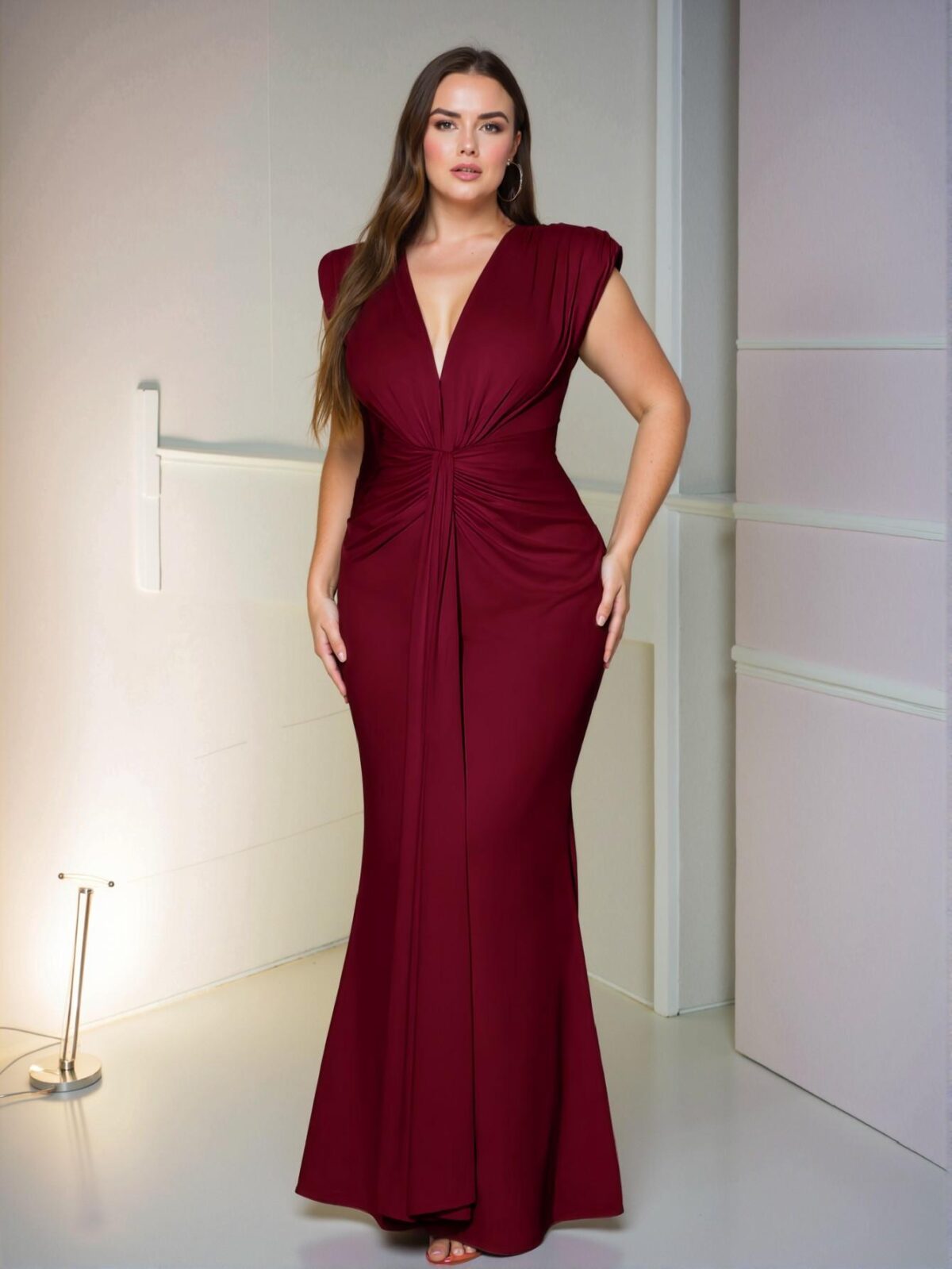 Elegant Burgundy Glamorous Ruched Fitted Maxi Dress for Spring and Summer - Chic, Classy and Trendy Fashion Style to Dress to Impress - Image 4