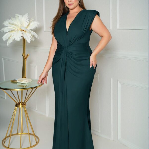Elegant Dark Green Flattering Pleated Waist Mermaid Hem Maxi Dress for Spring and Summer Chic, Classy and Trendy Fashion Style to Dress to Impress