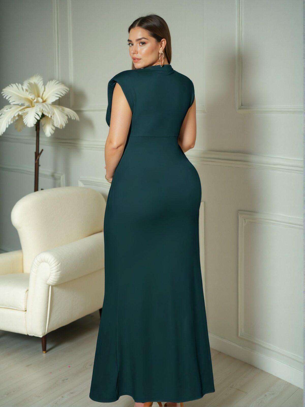 Elegant Dark Green Flattering Pleated Waist Mermaid Hem Maxi Dress for Spring and Summer Chic, Classy and Trendy Fashion Style to Dress to Impress - Image 2