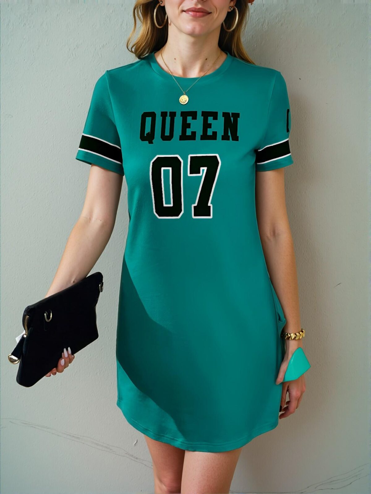 Elegant Blue Refreshing Summer Festival Graphic Tee Dress for Effortless Spring and Summer Style, Chic, Classy and Trendy Fashion to Dress to Impress