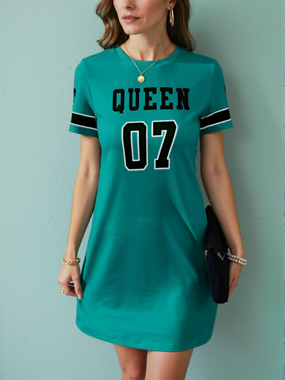 Elegant Blue Refreshing Summer Festival Graphic Tee Dress for Effortless Spring and Summer Style, Chic, Classy and Trendy Fashion to Dress to Impress - Image 3