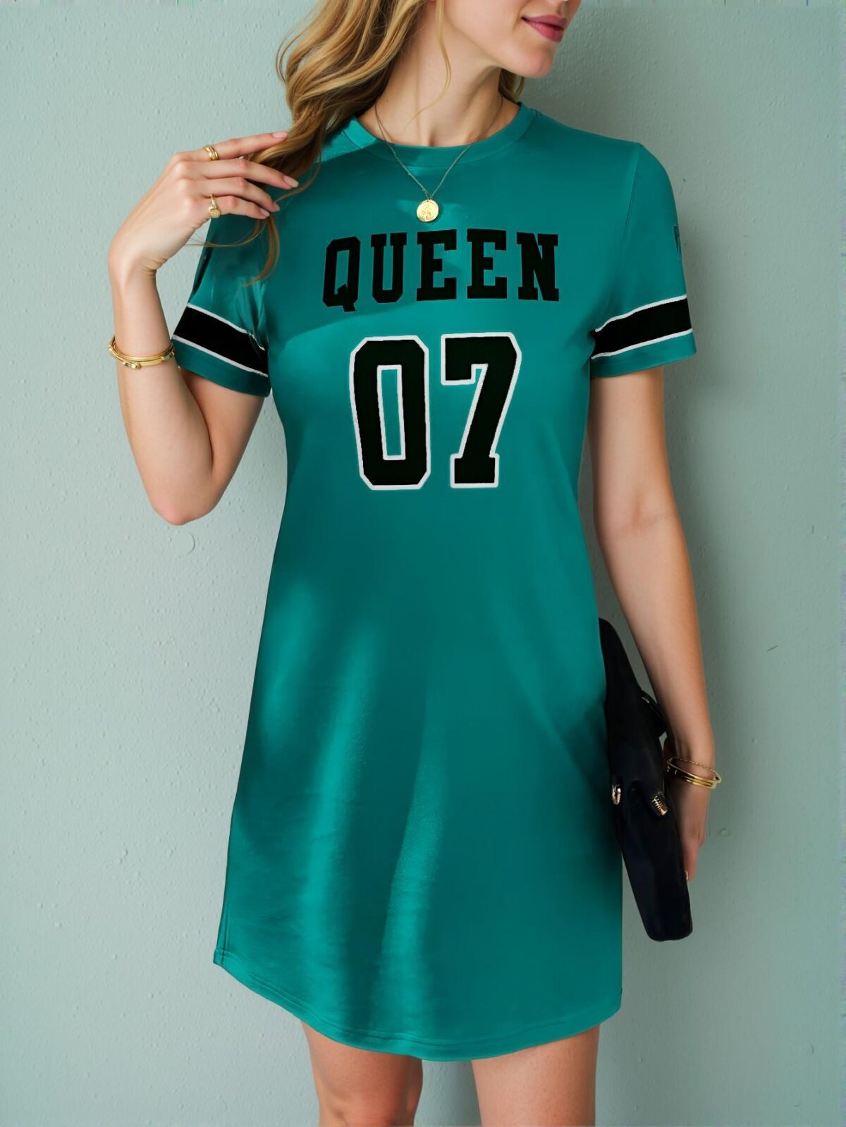 Elegant Blue Refreshing Summer Festival Graphic Tee Dress for Effortless Spring and Summer Style, Chic, Classy and Trendy Fashion to Dress to Impress - Image 4