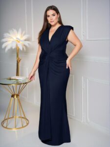 Elegant Navy Blue Stylish Fishtail Dress with Twist Waist Detail for Warm Weather Chic, Classy and Trendy Fashion Style to Dress to Impress